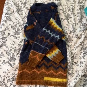 FREE PEOPLE wool blue and gold sweater dress - oversized fit XS